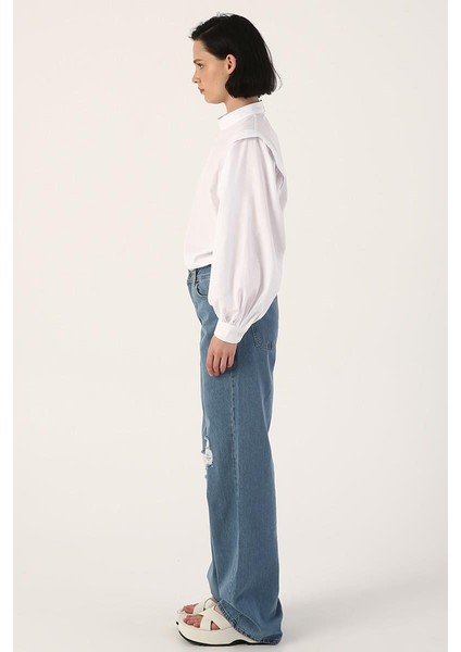 MAVI02-YIRTIK Detaylı Wide Leg Pantolon