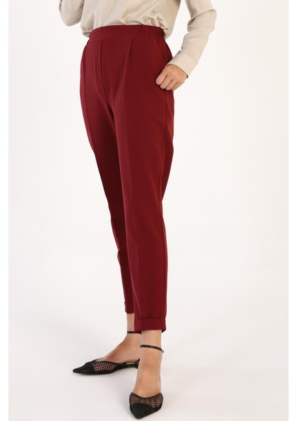 Bordo-Beli Lastikli Havuc Pantolon modelleri