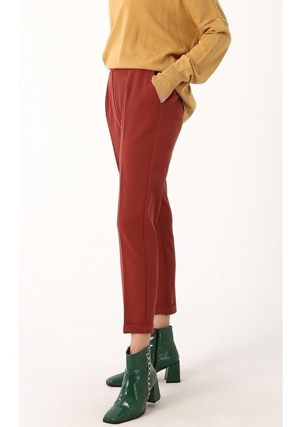 Kiremit-Beli Lastikli Havuc Pantolon