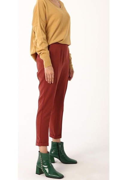 Kiremit-Beli Lastikli Havuc Pantolon modelleri