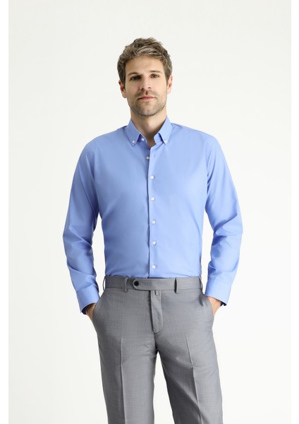 Uzun Kol Slim Fit Dar Kesim Non Iron Ütü Gerektirmeyen Pamuklu Gömlek