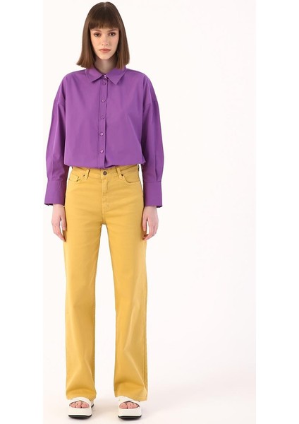 Hardal-Wide Leg Yüksek Bel Pantolon