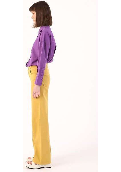 Hardal-Wide Leg Yüksek Bel Pantolon