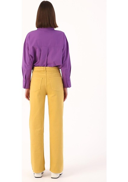 Hardal-Wide Leg Yüksek Bel Pantolon