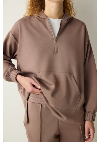Silky Feel Zipped Vizon Rengi Sweatshirt