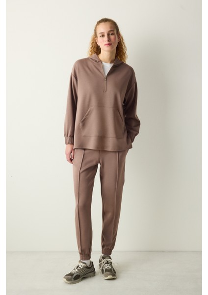 Silky Feel Zipped Vizon Rengi Sweatshirt