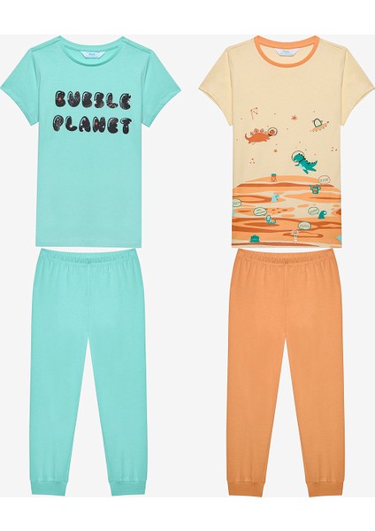 Pamuklu Erkek Çocuk Mars 2li Çok Renkli Pijama Takımı