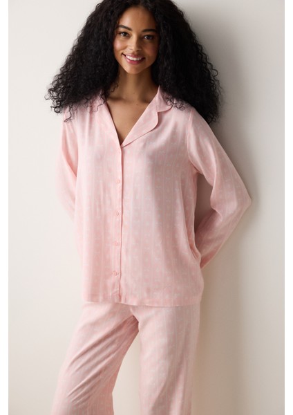 Cute Bows Gömlek Pantolon Pijama Takımı