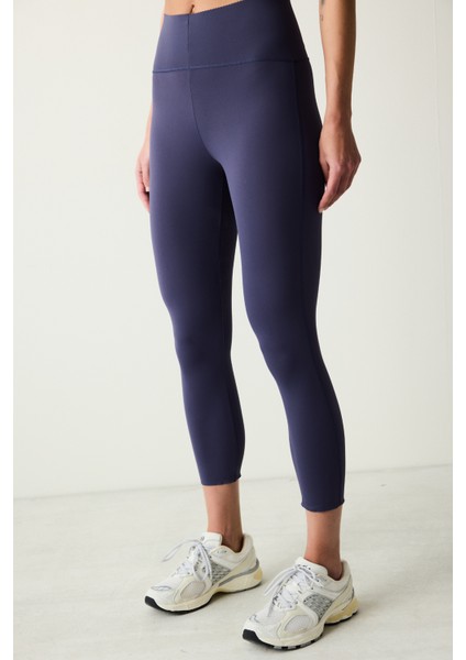 Koyu Indigo Yüksek Bel Toparlayıcı Crop Boy Form Tayt