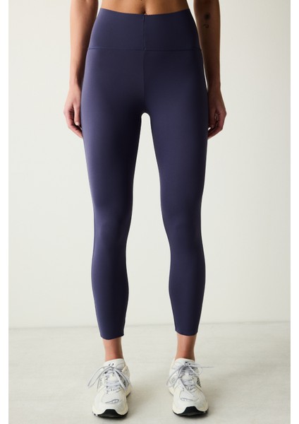 Koyu Indigo Yüksek Bel Toparlayıcı Crop Boy Form Tayt