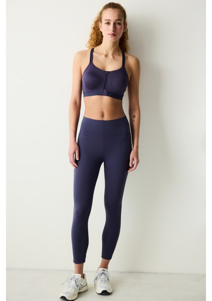Koyu Indigo Yüksek Bel Toparlayıcı Crop Boy Form Tayt