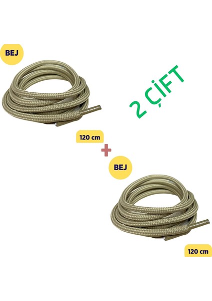 -2 ÇİFT , 120 cm, Çöl Beji ,Sağlam, Fitilli, Çift Katmanlı, Ekstra Dayanıklı Bağcık, Bot Bağcıkları( 2 Çift, 120 cm, Kum Beji)