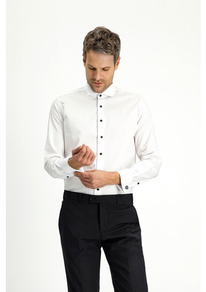 Ata Yaka Slim Fit Dar Kesim Pamuk Gömlek