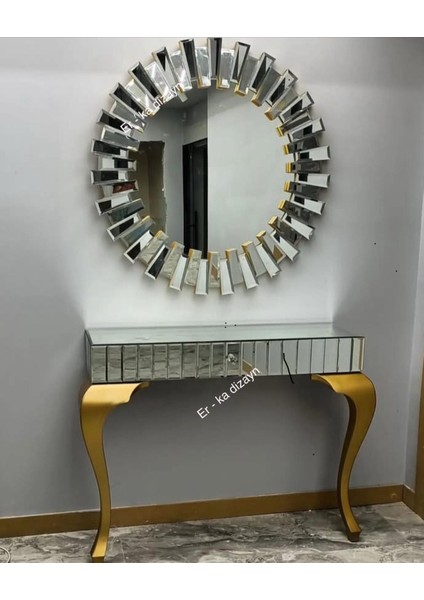 Er-Ka Dizayn 90 cm Ayna- x l Ultra Lüks Dresuar-Piyano-Ayna Takımı Seti-Çekmeceli Gümüş Renk