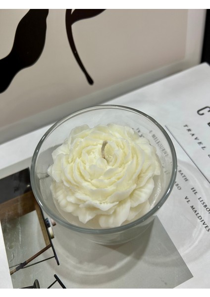 Kokulu Şakayıklı Model Dekoratif Cam Bardak Mum