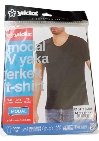 Tişört V yaka pamuklu cotton slim fit nefes alabilen siyah yumuşak esnek modal VS1-1S