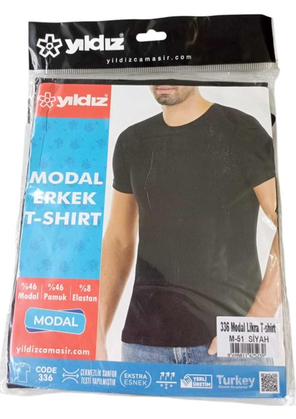 Tişört sıfır yaka pamuklu cotton siyah slim fit yumuşak nefes alabilen yıldız modal SS1-1XS