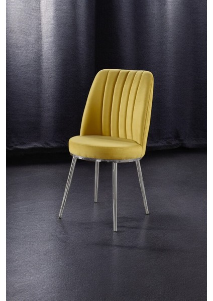 Şık ve Modern Gold Mutfak/salon Sandalyesi - Metal Krom Ayak - Soho Kumaş