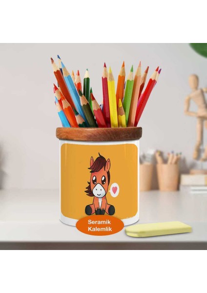 Kalpli Mini At Ahşaplı Seramik Kalemlik - 83328832241E2657DC fiyatları