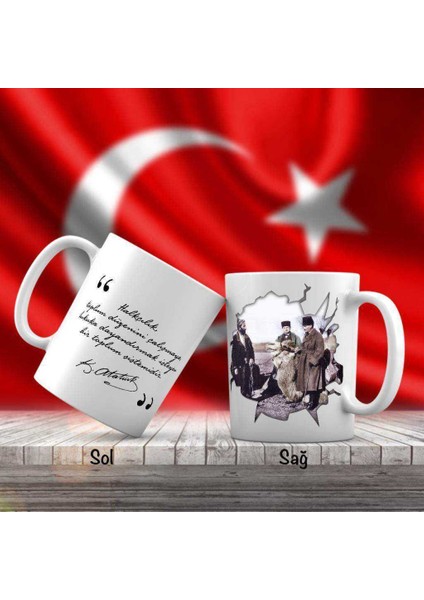 Asil Hediyelik Çiftçi Ile Konuşan Kalpaklı Mustafa Kemal Atatürk - Atatürk'ün Sözleri -Kupa Bardak