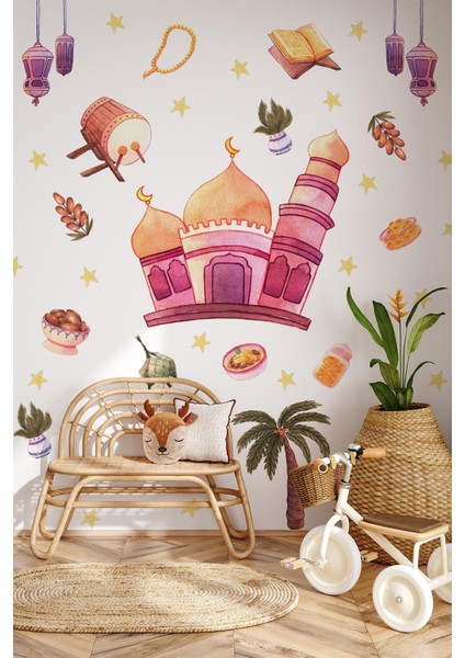 Soft Pastel Renklerde Ramazanı Şerif Sticker Seti Ramazan Süsü Sticker, Çocuklar Için Ramazan Seti