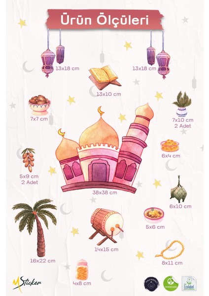 Soft Pastel Renklerde Ramazanı Şerif Sticker Seti Ramazan Süsü Sticker, Çocuklar Için Ramazan Seti modelleri