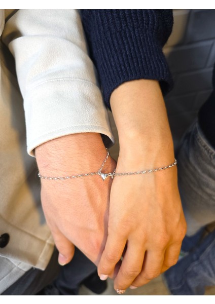 925 Ayar Gümüş Mıknatıslı Kalp Sevgili Çift Gümüş Bileklik fiyatları