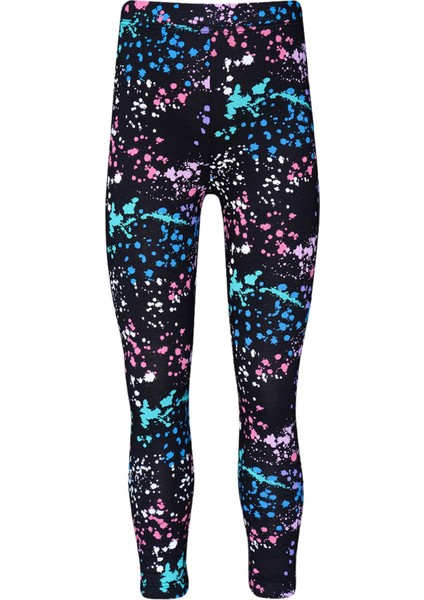 Siyah Kız Çocuk Spray Colors Desen Tayt