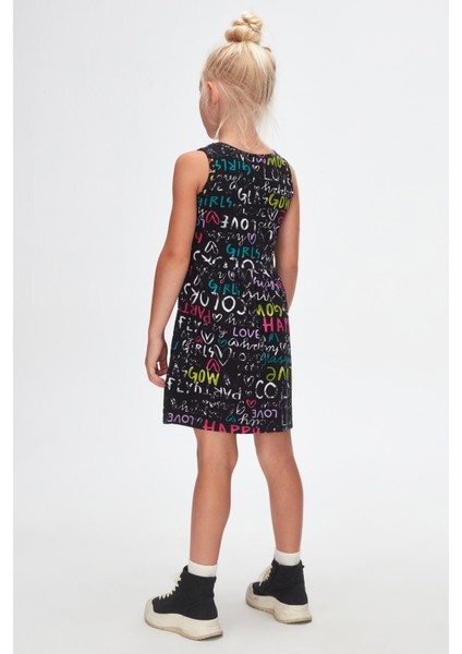 Siyah Glasgow Desen Kız Çocuk Kolsuz Elbise fırsatları