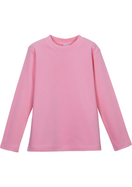 Pembe Basic Unisex Çocuk Kışlık Sıfır Yaka Uzun Kollu Tişört
