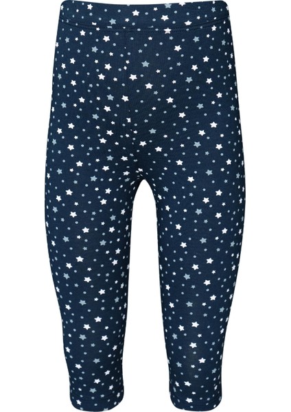 Koyu Lacivert Little Stars Kız Çocuk Desenli Diz Altı Tayt Kapri