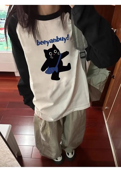 Black Cat Reglan Uzun Kollu Baskılı Beyaz T-Shirt fiyatları