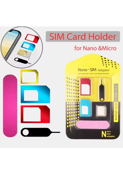 Nano Mikro Sim Adaptörü 5-In-1 Metal Kart Cep Telefonu Kartı Küçük Kart Büyük Kart Yuvası Sim Kart