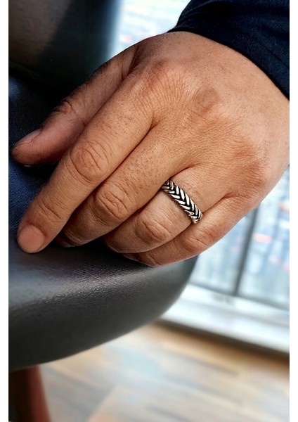 Gümüş Erkek Yüzüğü Tek Tel Balıksırtı Örme 6 mm Alyans