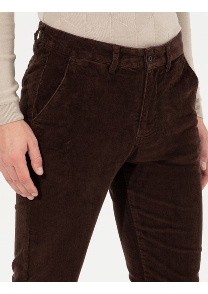 Erkek Koyu Kahverengi Slim Fit Kadife Kanvas Pantolon 50259715-VR084