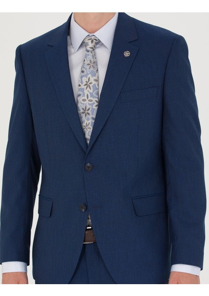 Erkek İndigo Çizgi Detaylı Takım Elbise 50277300-VR028