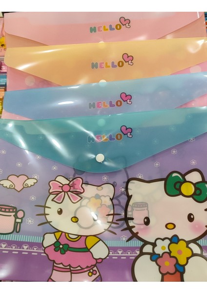 A4 Kagıt Sığabilen Zarf Model Çıtçıtlı Dosya Hello Kitty Figürlü 4 Adet