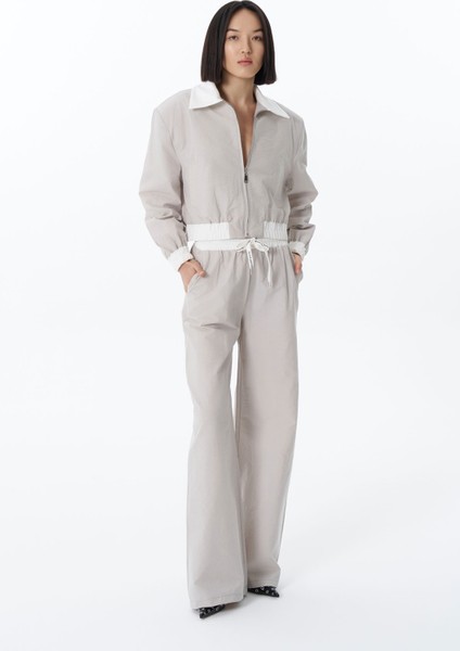 Renk Bloklu Beli Lastikli Bomber Ceket Gri modelleri