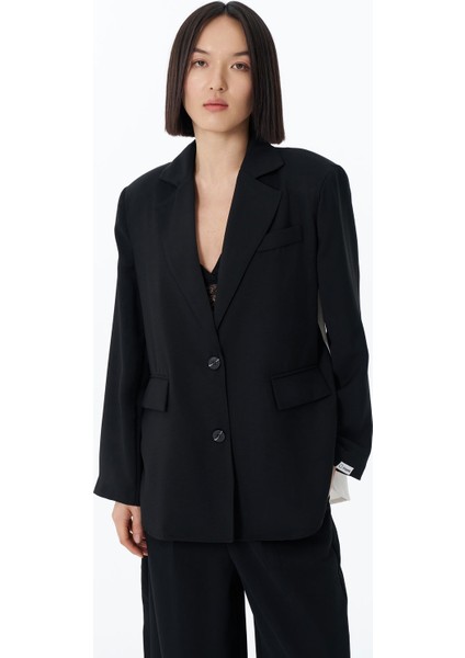 Sırtı Pencere Detaylı Düğmeli Blazer Ceket Siyah