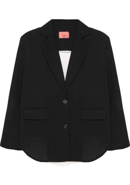 Sırtı Pencere Detaylı Düğmeli Blazer Ceket Siyah