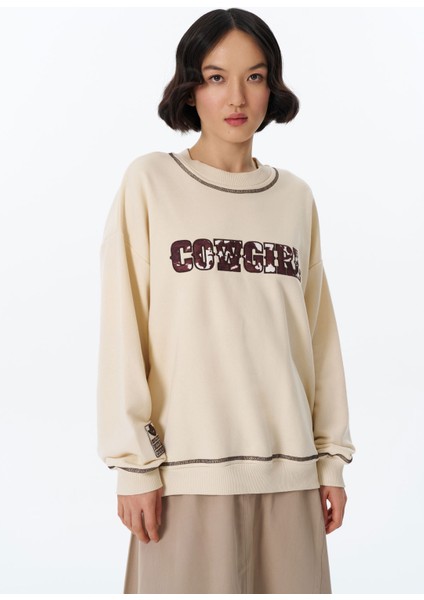 Kovboy Desenli Sweatshirt Bej