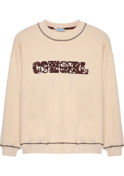 Kovboy Desenli Sweatshirt Bej