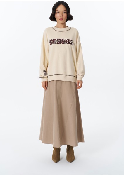 Kovboy Desenli Sweatshirt Bej