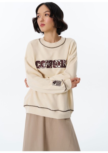 Kovboy Desenli Sweatshirt Bej
