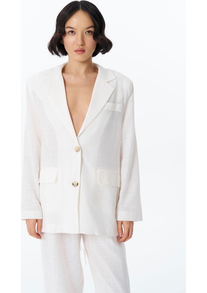 Kol Düğme Aksesuarlı İnce Çizgili Blazer Ceket Ekru fiyatları