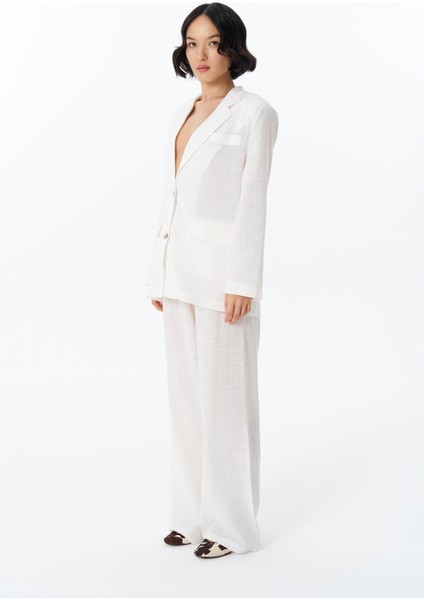 Kol Düğme Aksesuarlı İnce Çizgili Blazer Ceket Ekru modelleri