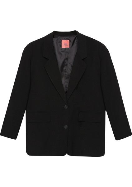 Çift Düğmeli Oversize Blazer Ceket Siyah