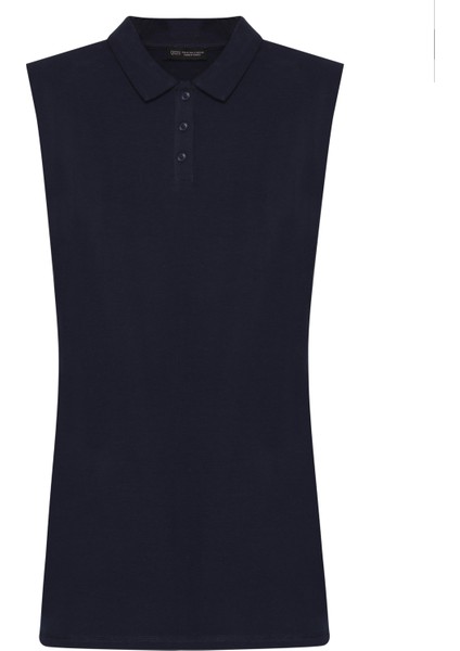 Polo Yaka Vatkalı Mini Elbise Lacivert