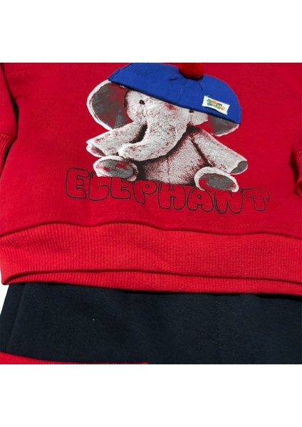 Renk Seçenekli Ponpon Fileli Şapkalı Fil Detaylı Elephant Yazılı Baskılı Bebek Çocuk Eşofman Takımı fırsatları