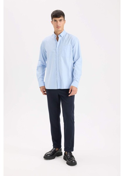 %100 Pamuk Regular Fit Polo Yaka Oxford Basic Düz Uzun Kollu Gömlek A8028AX25SP